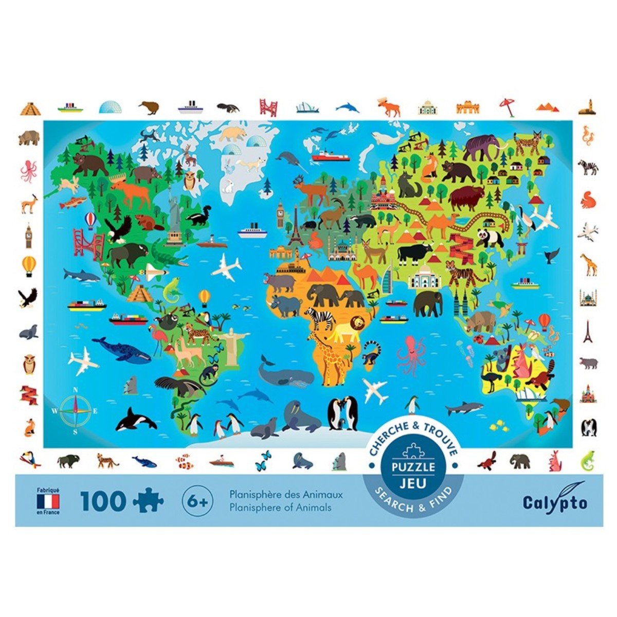 CALYPTO PUZZLE 100 P - Planisphere des Animaux - Planisphere of Animals